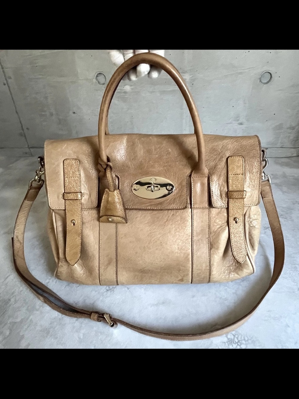 Mulberry Tan Leather Satchel with Gold-Tone Hardware